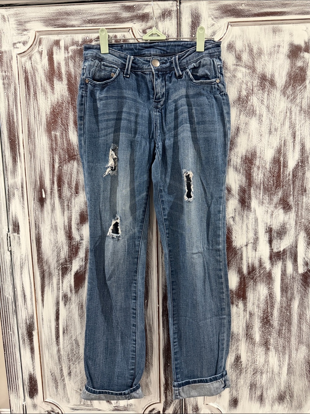 Elan Medium Blue Distressed Boyfriend Jeans